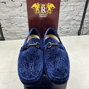 Royal Shoes Blue Velvet Loafers Moccasins Men’s Size 11 MOC-107